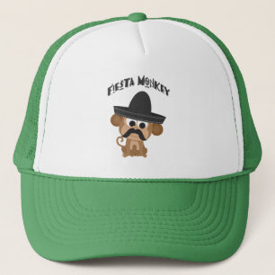 Fiesta Monkey mit einem Mustai und mexikanischem S Truckerkappe