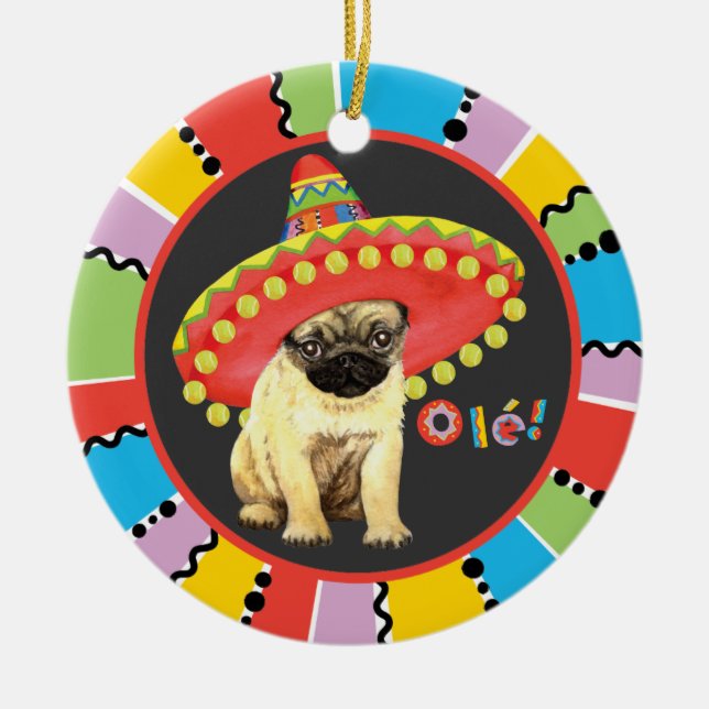 Fiesta-Mops Keramik Ornament (Vorne)