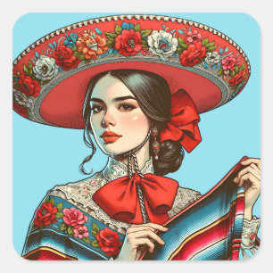 Fiesta Mujer Mariachi Gastgeschenk Quadratischer Aufkleber