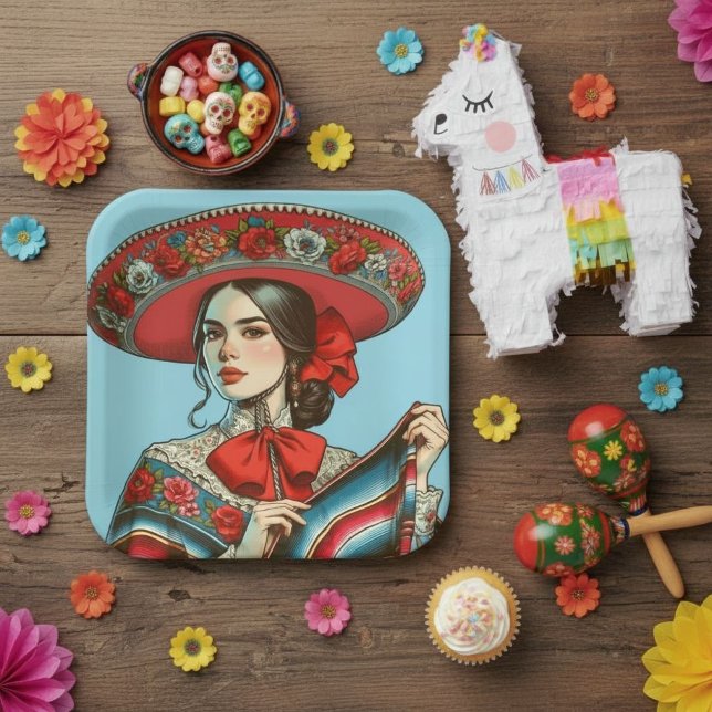 Fiesta Mujer Mariachi Party Pappteller (Festive Fiesta Mujer Mariachi Party Paper Plates)