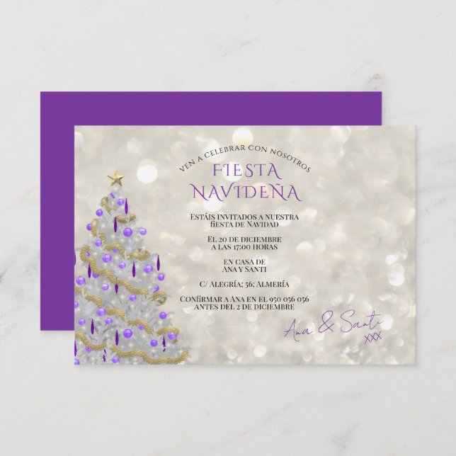 Fiesta Navideña Sofisticada Einladung (Vorne/Hinten)