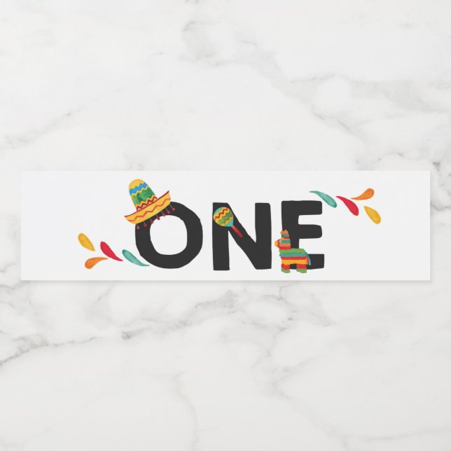 Fiesta ONE Birthday Water Flasche Labels Wasserflaschenetikett (Einzelnes Label)