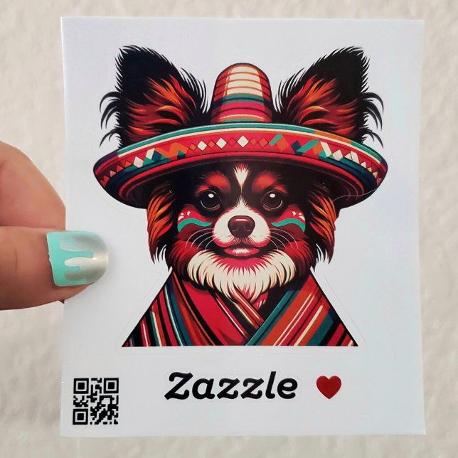 Fiesta Papillon Dog Wearing Sombrero und Sarape Aufkleber (Fiesta Papillon Dog Wearing Sombrero and Sarape Sticker)