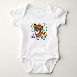 Fiesta Papillon Dog Wearing Sombrero und Sarape Baby Strampler