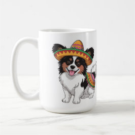 Fiesta Papillon Dog Wearing Sombrero und Sarape Kaffeetasse