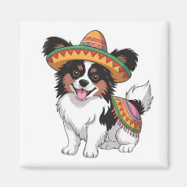 Fiesta Papillon Dog Wearing Sombrero und Sarape Magnet
