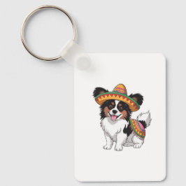 Fiesta Papillon Dog Wearing Sombrero und Sarape Schlüsselanhänger