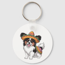 Fiesta Papillon Dog Wearing Sombrero und Sarape Schlüsselanhänger
