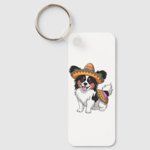 Fiesta Papillon Dog Wearing Sombrero und Sarape Schlüsselanhänger