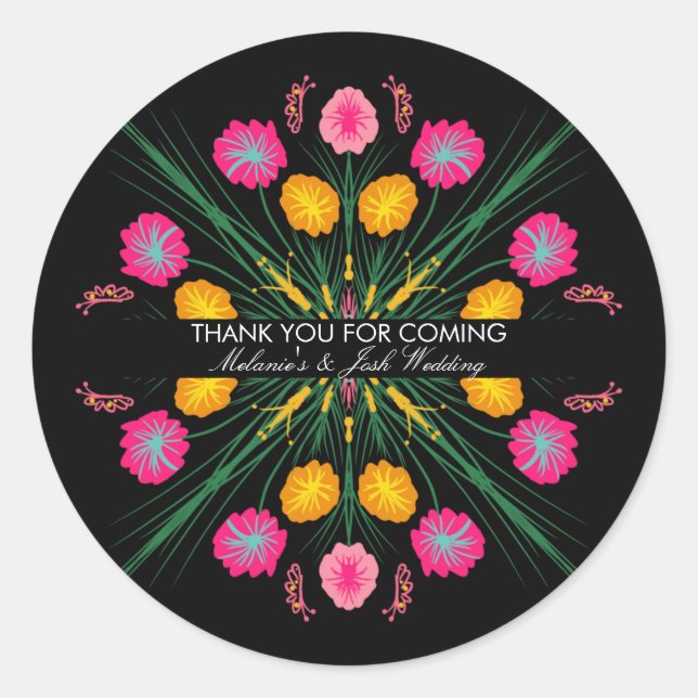 Fiesta Party Mexican Weddig Gezeichnet Floral Butt Runder Aufkleber (Vorderseite)
