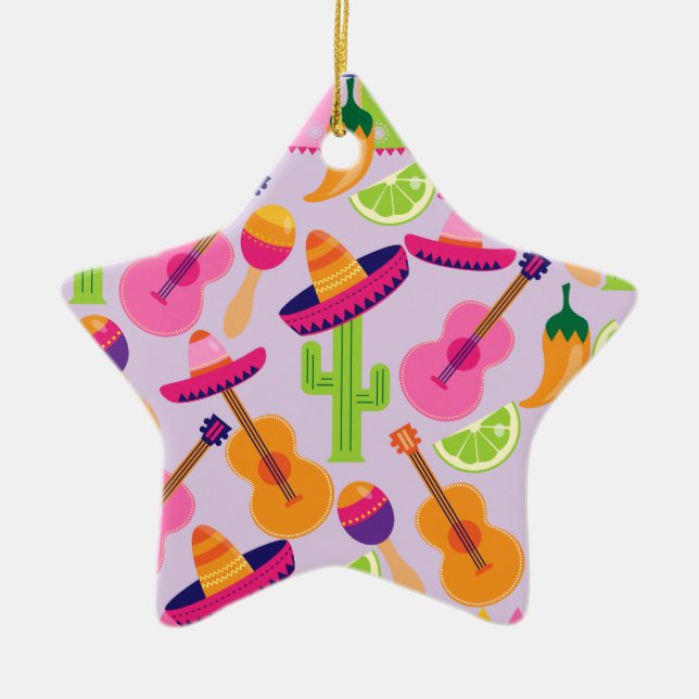 Fiesta Party Sombrero Cactus Limes Paprikaschoten  Keramik Ornament (Vorne)