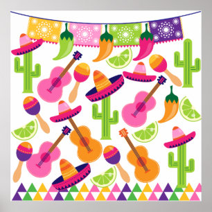 Fiesta Party Sombrero Cactus Limes Paprikaschoten  Poster