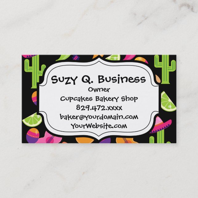 Fiesta Party Sombrero Cactus Limes Paprikaschoten  Visitenkarte (Vorderseite)