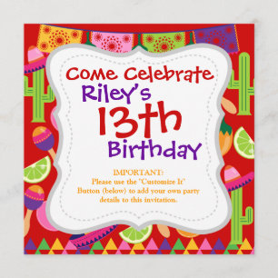 Fiesta Party Sombrero Limes Guitar Maraca Saguaro Einladung