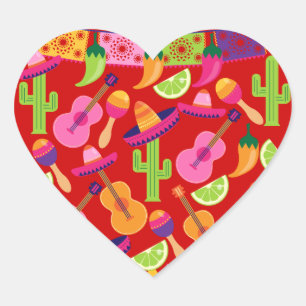 Fiesta Party Sombrero Limes Guitar Maraca Saguaro Herz-Aufkleber