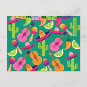 Fiesta Party Sombrero Limes Guitar Maraca Saguaro Postkarte