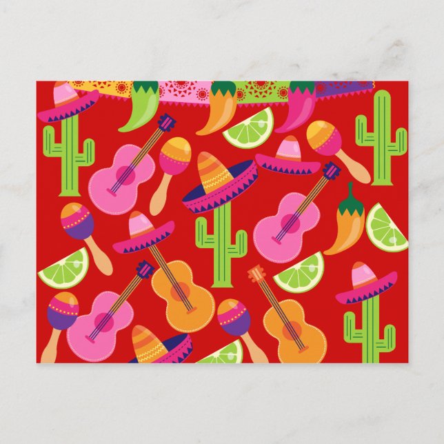 Fiesta Party Sombrero Limes Guitar Maraca Saguaro Postkarte (Vorderseite)