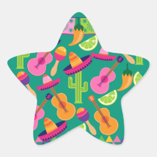 Fiesta Party Sombrero Limes Guitar Maraca Saguaro Stern-Aufkleber