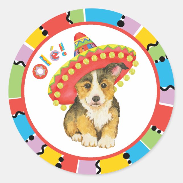 Fiesta Pembroke Welsh Corgi Classic Round Sticker (Vorderseite)