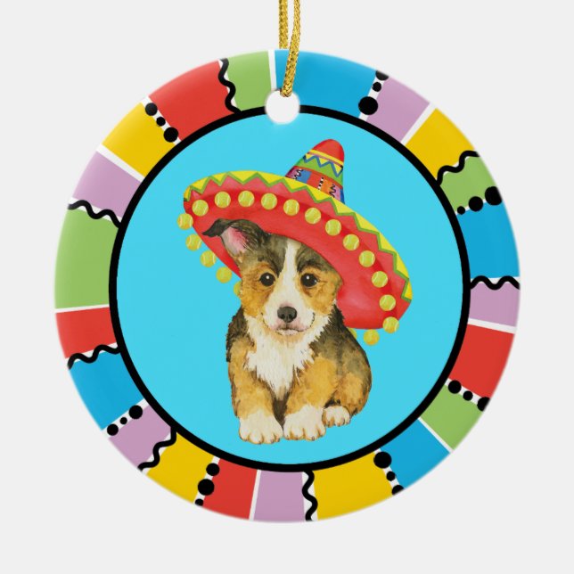 Fiesta Pembroke Welsh Corgi Keramik Keramik Ornament (Vorne)
