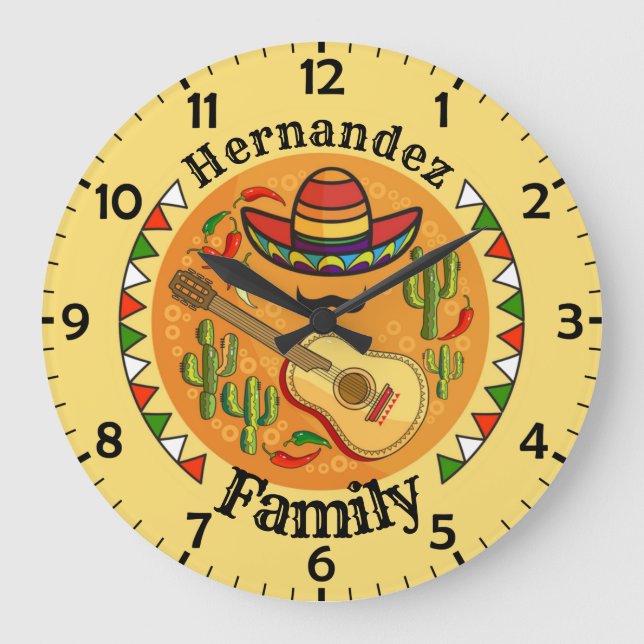 Fiesta Personalisiert NAME Fun Cinco De Mayo Große Wanduhr (Vorderseite)