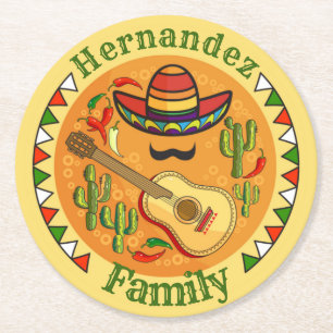 Fiesta Personalisiert NAME Fun Cinco De Mayo Runder Pappuntersetzer