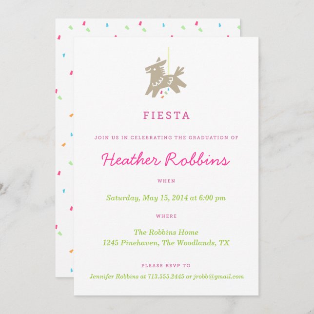 Fiesta Piñata Fun Graduation Party Einladung (Vorne/Hinten)