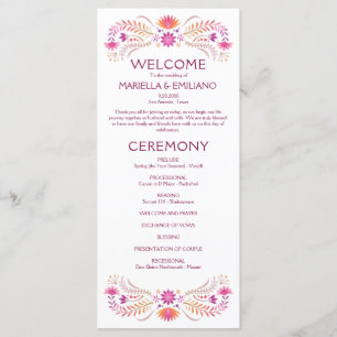 Fiesta Pink Wedding Program Menükarte