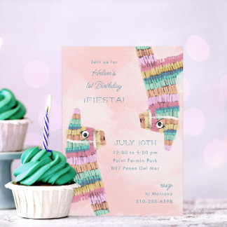 Fiesta Rainbow Llama Piñata 1. Geburtstag Einladung