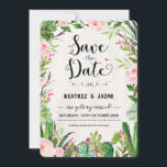 Fiesta Save the Date Einladung Rosa Blütenkaktus<br><div class="desc">Rustikale Fiesta Save the Date mit Aquarellsukkulenten,  rosa Rosen und modernen kalligraphischen Schriften.</div>
