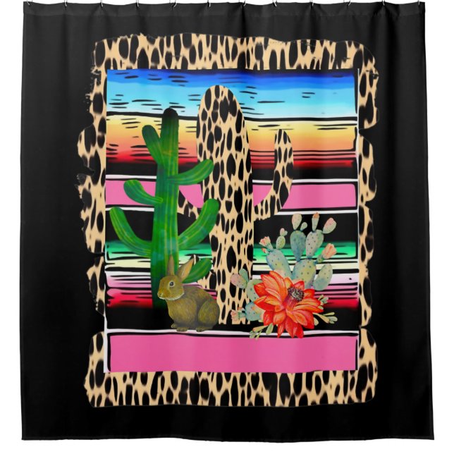 Fiesta Serape Cheetah Blume Cacti Kaninchen Duschvorhang (Vorderseite)
