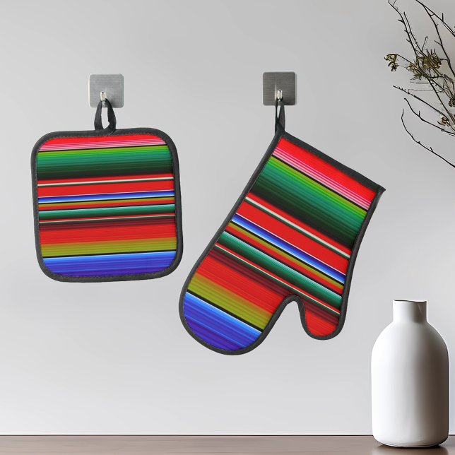 Fiesta Serape Mexican Stripe Pattern Blanket Ofenhandschuh & Topflappen-Set (Von Creator hochgeladen)