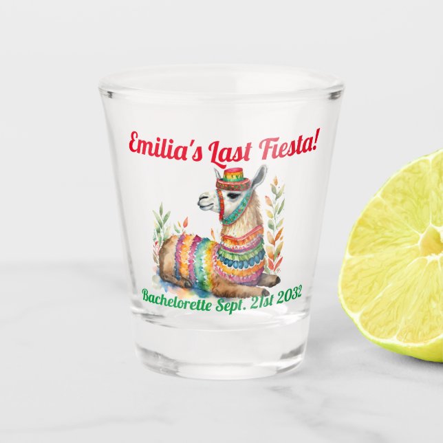 Fiesta Shot Glass Llama Bachelorette Personalisier Schnapsglas (Vorderseite)