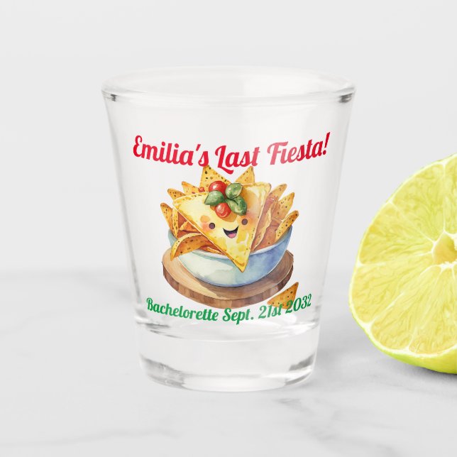 Fiesta Shot Glass Nachos Bachelorette Personalisie Schnapsglas (Vorderseite)