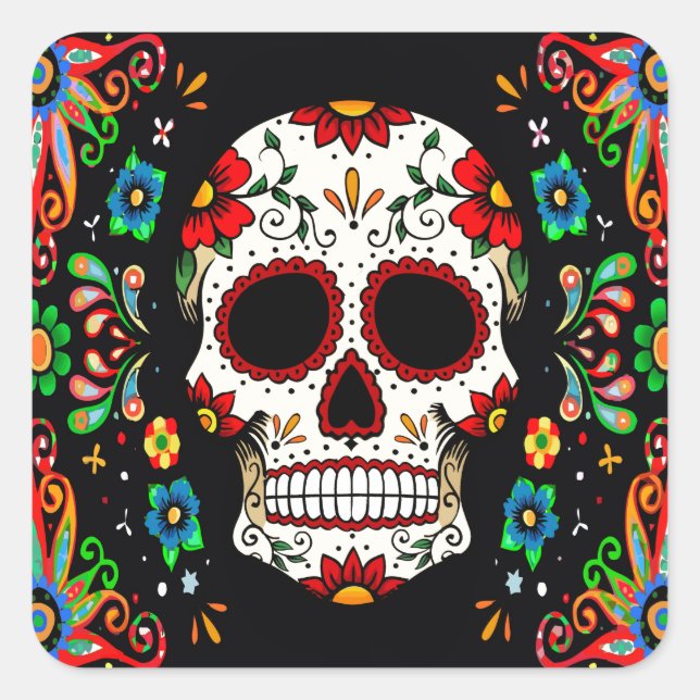 Fiesta Skull Quadratischer Aufkleber (Vorderseite)