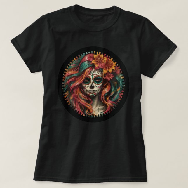 Fiesta Skull Women's Tee - Orange & Teal (Design vorne)