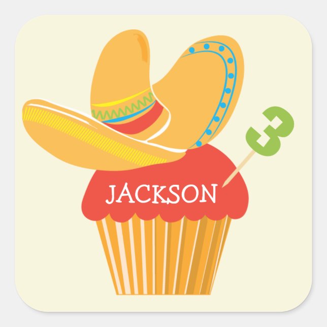 Fiesta Sombrero Cupcake Personalisierter Aufkleber (Vorderseite)