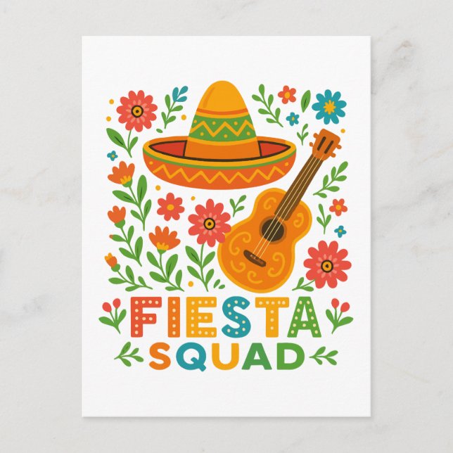 Fiesta Squad - farbenfrohe Party Vibes Postkarte (Vorderseite)