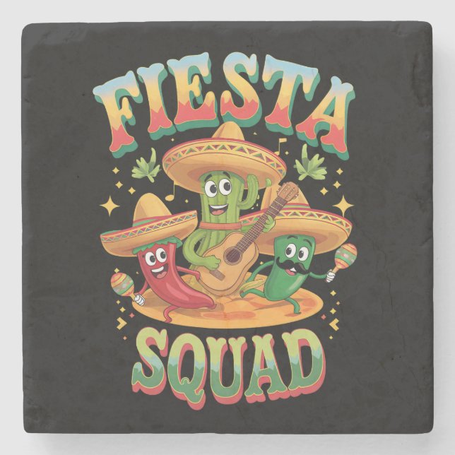 Fiesta Squad Funny Cinco De Mayo Mexikanisches Par Steinuntersetzer (Vorderseite)