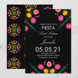 Fiesta Sweet 16 mexikanisch Gezeichnet Blumenschme Einladung