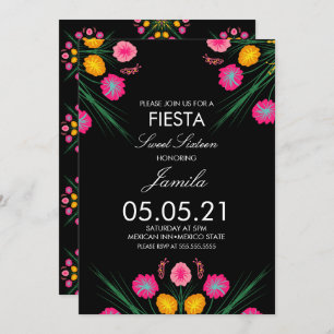 Fiesta Sweet 16 mexikanisch Gezeichnet Blumenschme Einladung