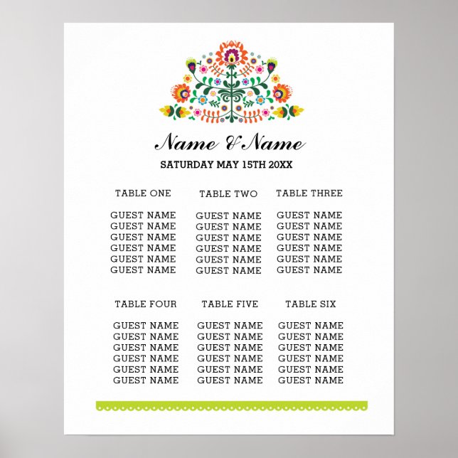 Fiesta Table Plan Hochzeitplakat Poster (Vorne)
