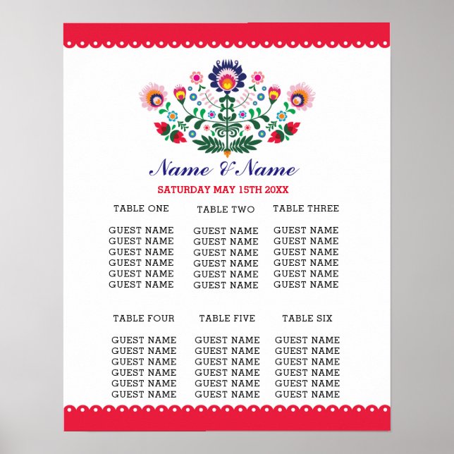 Fiesta Table Plan Hochzeitplakat Poster (Vorne)