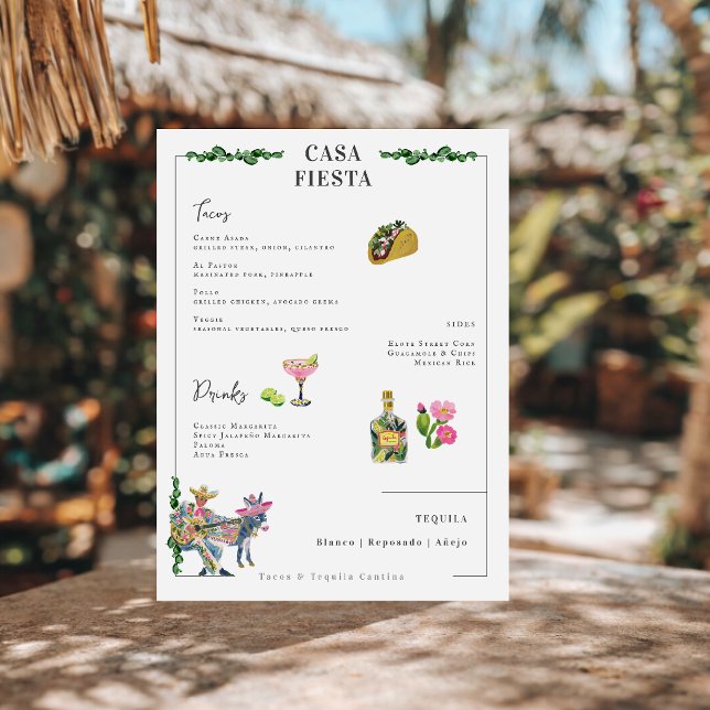 Fiesta Taco Bar Menu | Tequila Party Menu Menükarte (Von Creator hochgeladen)
