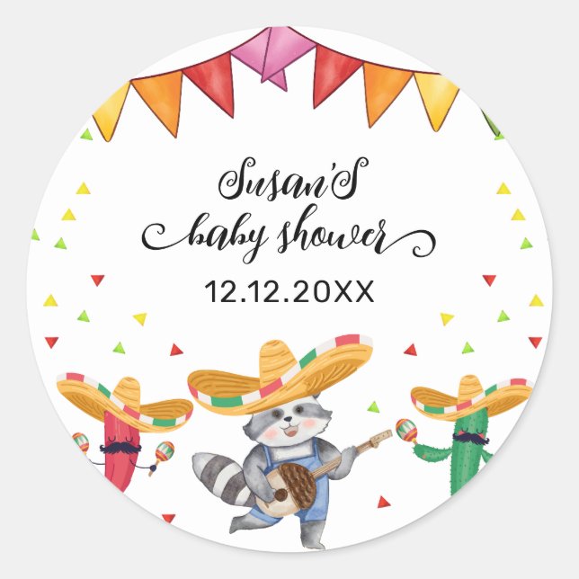 Fiesta Taco 'Bout A Baby Cactus Animal Baby Shower Runder Aufkleber (Vorderseite)