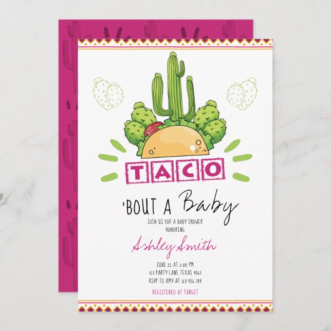 Fiesta Taco 'Bout Baby Pink Einladung (Vorne/Hinten)