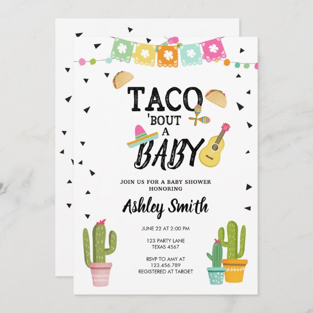 Fiesta Taco Bout Liebe Cactus Black Baby Shower Einladung (Vorne/Hinten)
