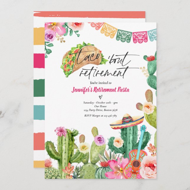  Fiesta Taco 'Bout Retirement Mexican Fiesta Party Einladung (Vorne/Hinten)