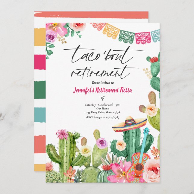  Fiesta Taco 'Bout Retirement Mexican Fiesta Party Einladung (Vorne/Hinten)