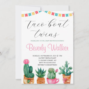 Fiesta Taco 'Bout Twins Mexican Cactus Baby Shower Einladung